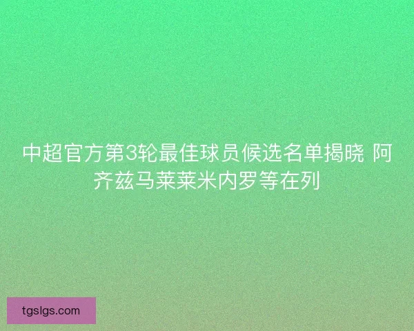 中超官方第3轮最佳球员候选名单揭晓 阿齐兹马莱莱米内罗等在列