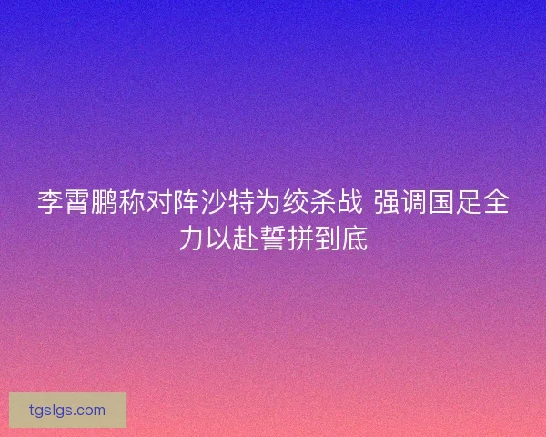 李霄鹏称对阵沙特为绞杀战 强调国足全力以赴誓拼到底